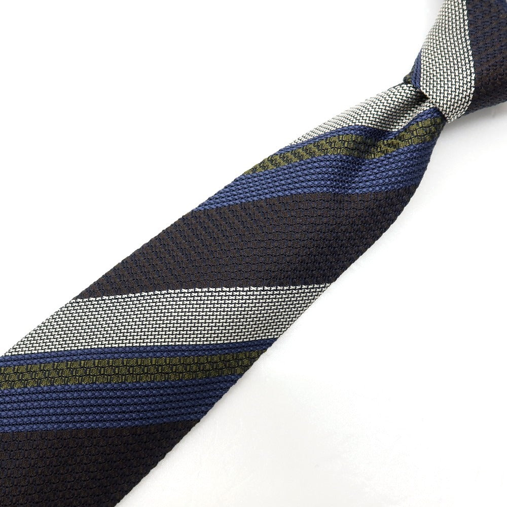【新品】ステファノ ビジ stefano bigi シルク ストライプ柄ネクタイ グレーブラウンxブルー【 状態ランクN 】【 メンズ 】