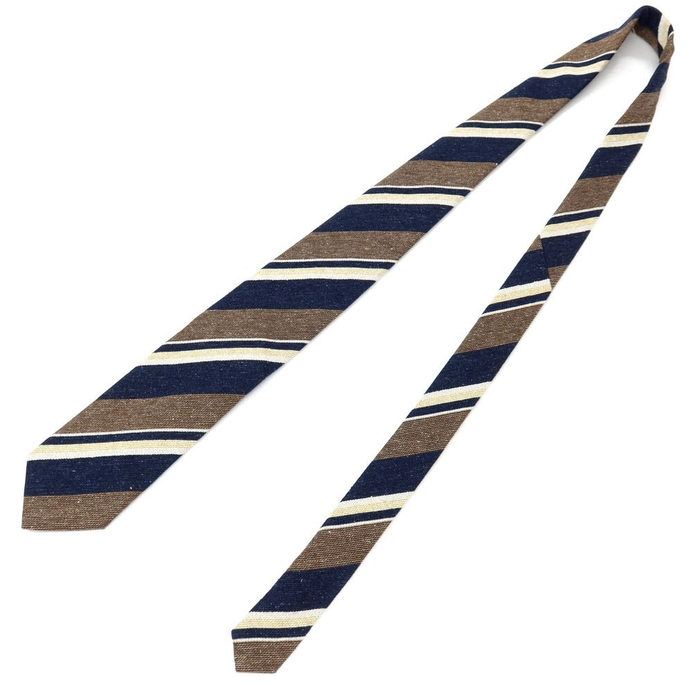 【新品】ステファノ ビジ stefano bigi シルクウール ストライプ柄ネクタイ ネイビーxブラウン【 状態ランクN 】【 メンズ 】