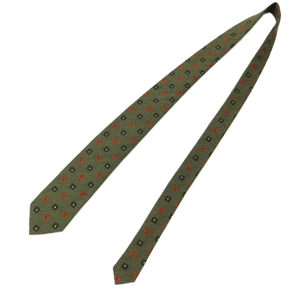 【新品】ステファノ ビジ stefano bigi シルクウール 小紋柄ネクタイ オリーブグリーンxオレンジ【 状態ランクN 】【 メンズ 】