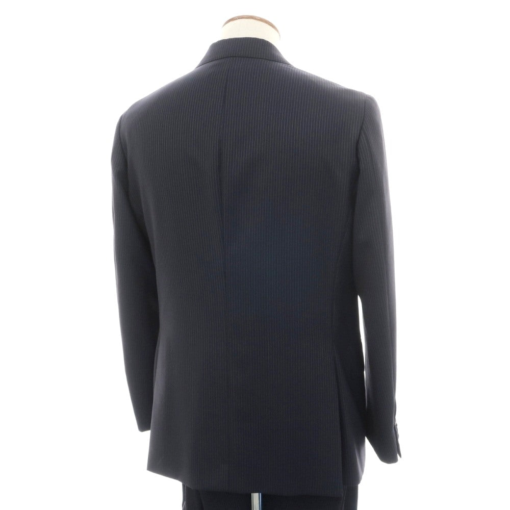 【中古】シップス SHIPS RING JACKET製 ウール ストライプ 3つボタンスーツ ネイビーxホワイト【サイズ48】【 状態ランクB 】【 メンズ 】
