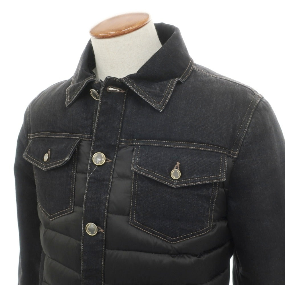 【新品アウトレット】ムーレー MOORER MONDOR/FUR デニム 異素材コンビネーション 襟ボア付き ダウンジャケット ブラック【サイズ46】【 状態ランクN- 】【 メンズ 】