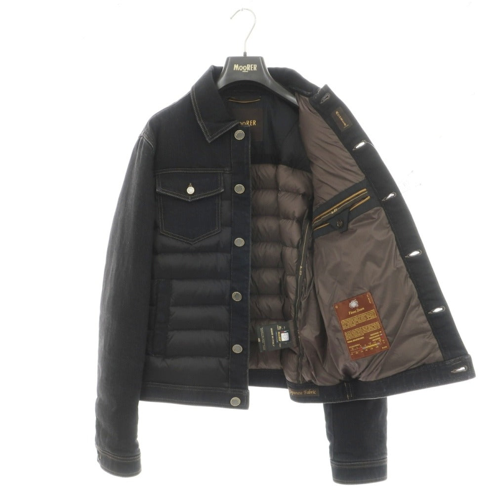 【新品アウトレット】ムーレー MOORER MONDOR/FUR デニム 異素材コンビネーション 襟ボア付き ダウンジャケット ブラック【サイズ46】【 状態ランクN- 】【 メンズ 】