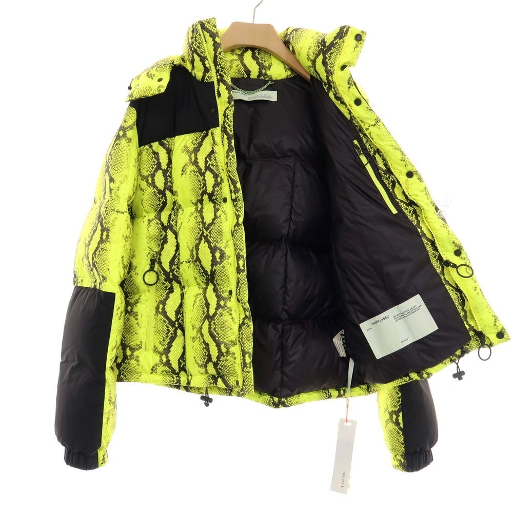 【新品アウトレット】オフホワイト OFF-WHITE ポリエステル×ナイロン パイソン プリント スタンドカラー ダウンジャケット ネオンイエローxブラック【サイズL】【 状態ランクN- 】【 メンズ 】