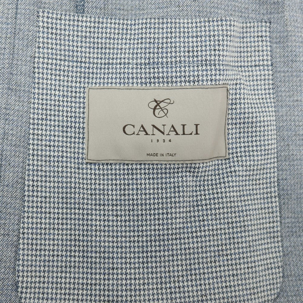 【新品】カナーリ CANALI コットン ジャージー ハウンドトゥース 手裏剣千鳥 2B カジュアルジャケット ブルーネイビーxホワイト【サイズ48】【 状態ランクN 】【 メンズ 】