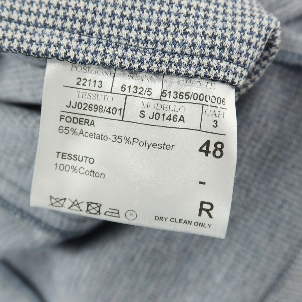【新品】カナーリ CANALI コットン ジャージー ハウンドトゥース 手裏剣千鳥 2B カジュアルジャケット ブルーネイビーxホワイト【サイズ48】【 状態ランクN 】【 メンズ 】