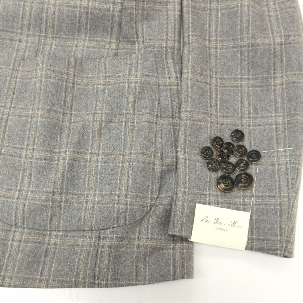 【新品】ルイジ ビアンキ マントヴァ Luigi Bianchi Mantova ウール チェック 3B テーラードジャケット グレーxベージュ【サイズ50】【 状態ランクN 】【 メンズ 】