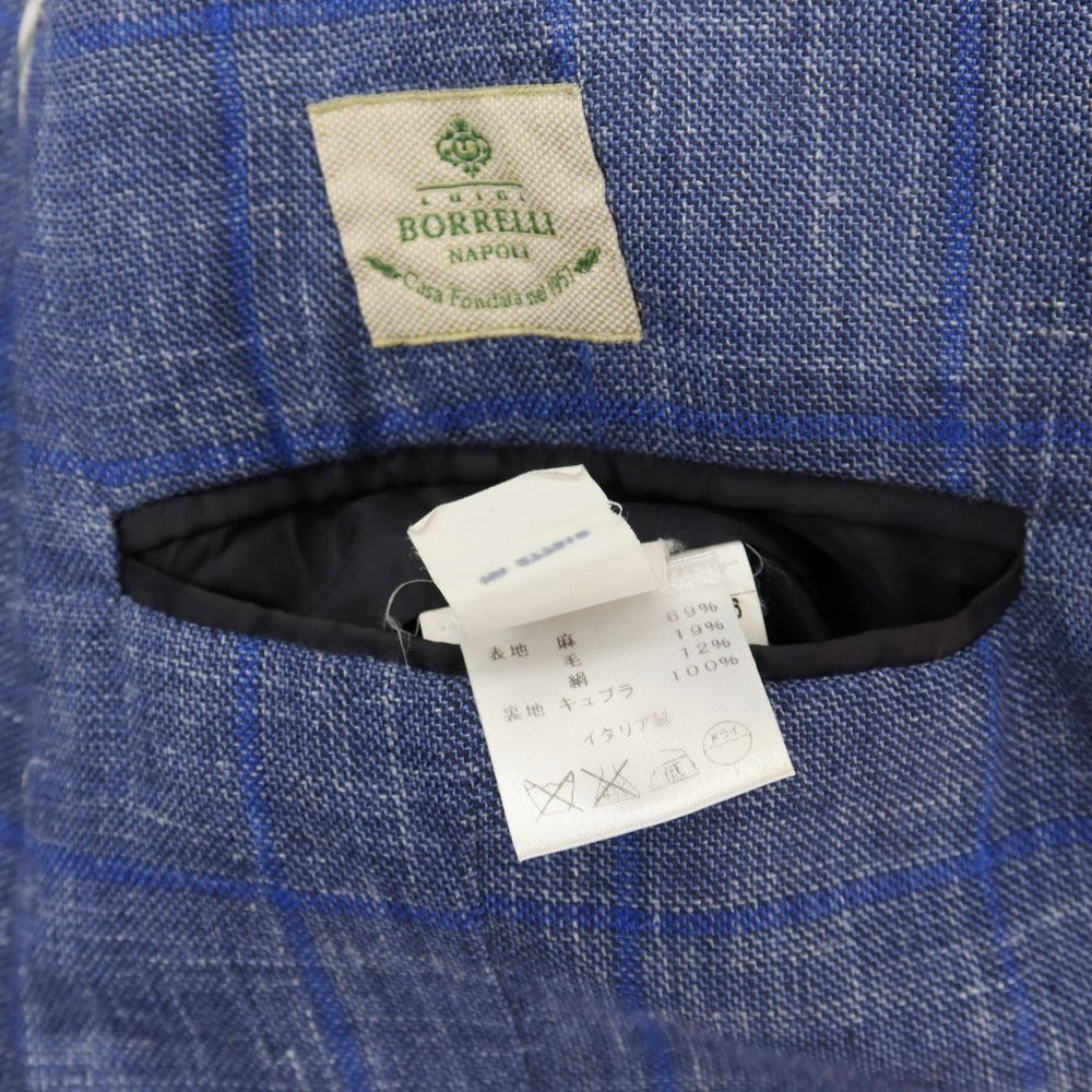 【中古】ルイジ ボレッリ Luigi Borrelli リネンウールシルク ウィンドウペーンチェック 3B テーラードジャケット ブルー【サイズ48】【 状態ランクB 】【 メンズ 】