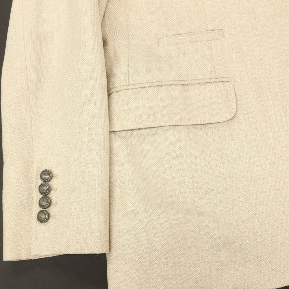 【中古】ブルネロクチネリ Brunello Cucinelli リネンウールポリウレタン ヘリンボーン 3B テーラードジャケット ライトベージュ【サイズ50】【 状態ランクB 】【 メンズ 】