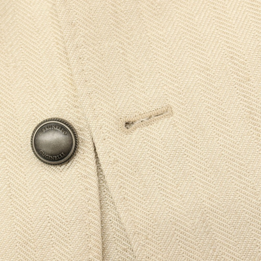 【中古】ブルネロクチネリ Brunello Cucinelli リネンウールポリウレタン ヘリンボーン 3B テーラードジャケット ライトベージュ【サイズ50】【 状態ランクB 】【 メンズ 】