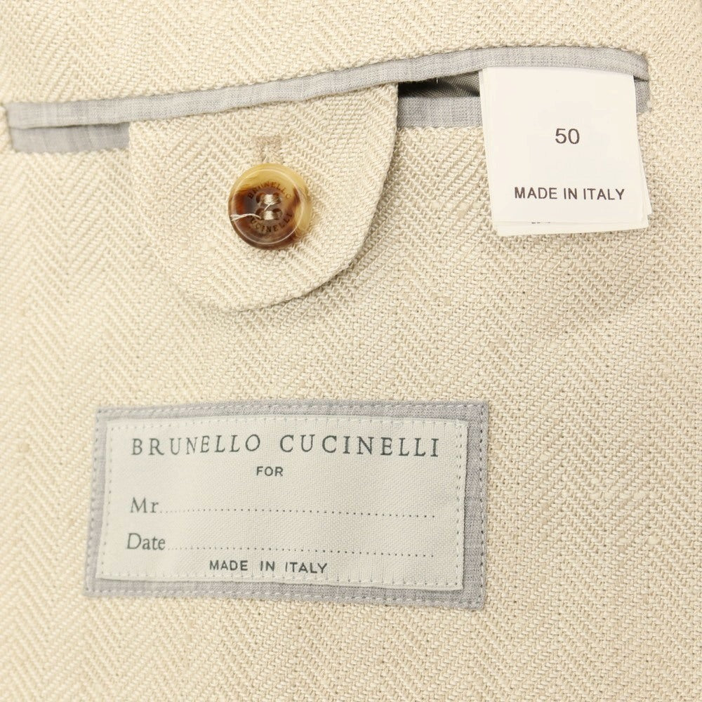 【中古】ブルネロクチネリ Brunello Cucinelli リネンウールポリウレタン ヘリンボーン 3B テーラードジャケット ライトベージュ【サイズ50】【 状態ランクB 】【 メンズ 】