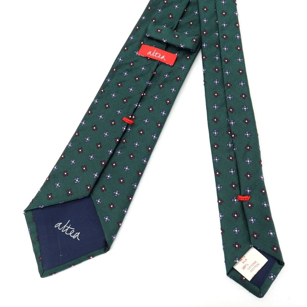 【中古】アルテア Altea シルクコットン 花小紋柄ネクタイ ダークグリーン【 状態ランクB 】【 メンズ 】