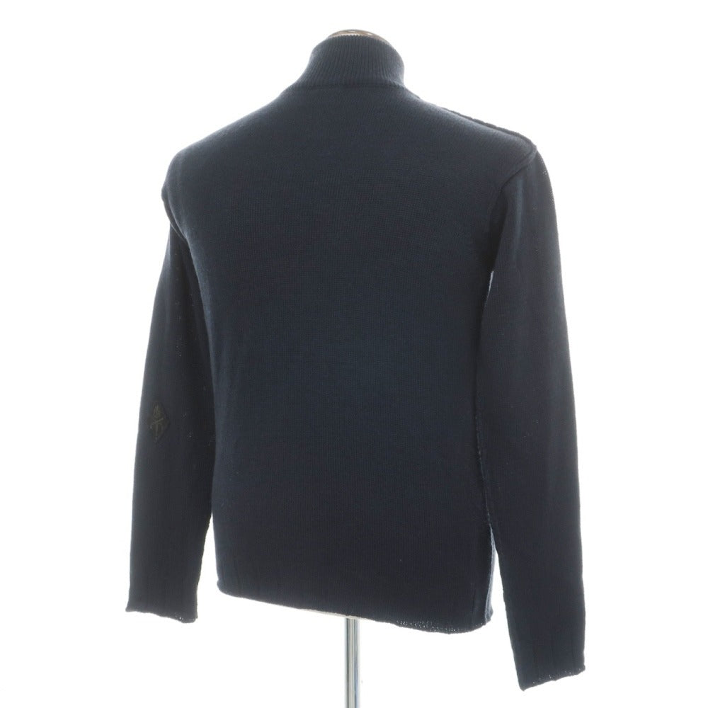 【中古】ヴェルサーチ ジーンズ Versace Jeans ウールアクリル エンブレム 変形ハーフジップ プルオーバーニット ダークネイビー【サイズXL】【 状態ランクC 】【 メンズ 】