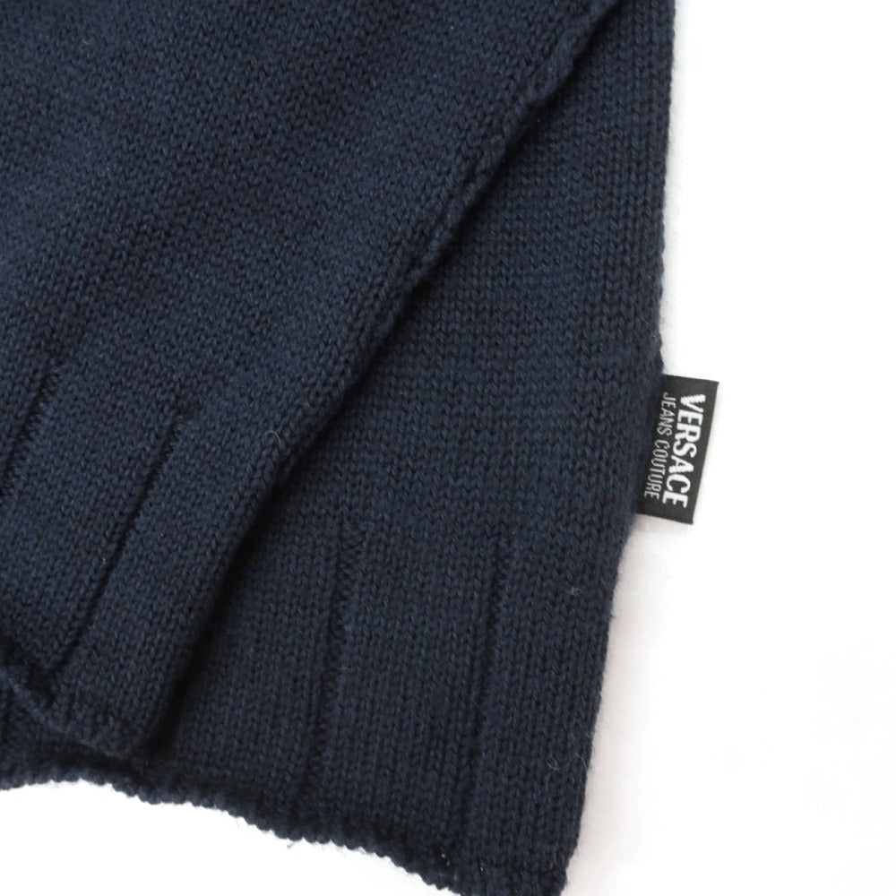 【中古】ヴェルサーチ ジーンズ Versace Jeans ウールアクリル エンブレム 変形ハーフジップ プルオーバーニット ダークネイビー【サイズXL】【 状態ランクC 】【 メンズ 】
