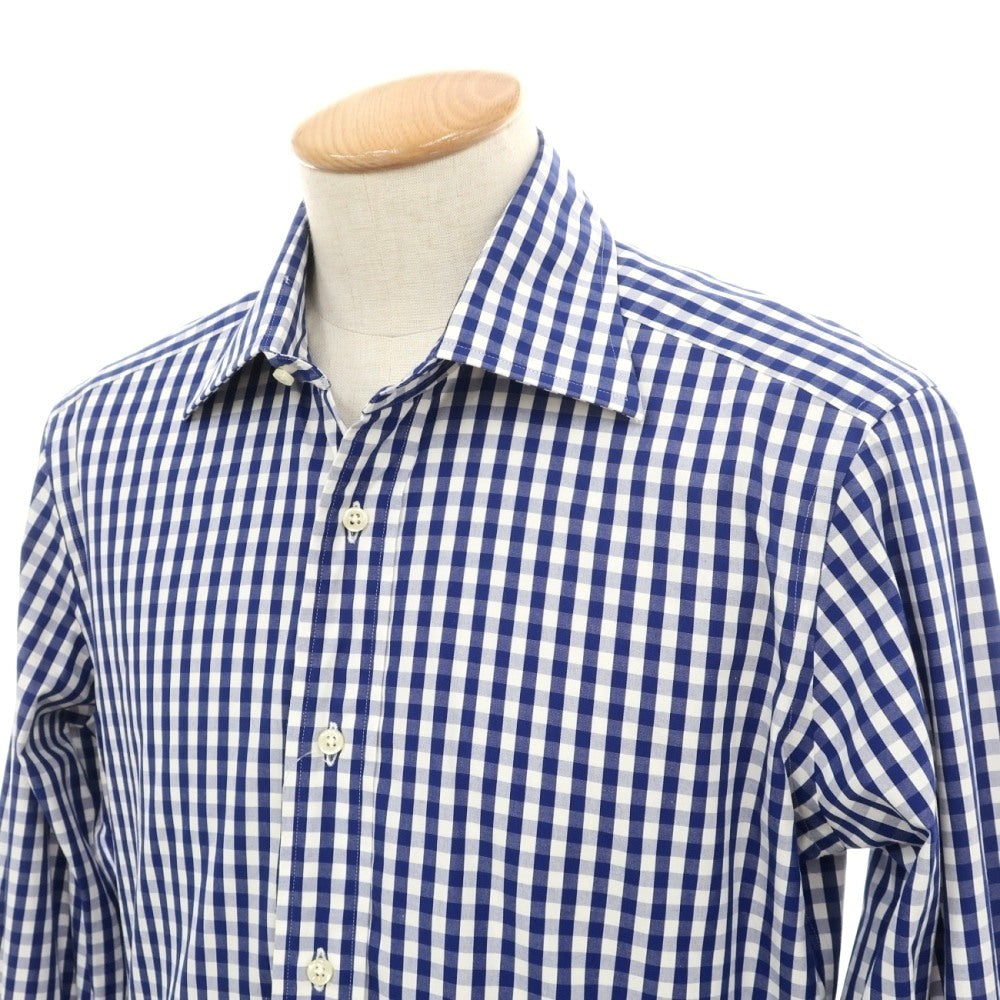 【中古】アザブテーラー azabu tailor コットン ギンガムチェック セミワイドカラー ドレスシャツ ブルーネイビーxホワイト【サイズ表記なし(S位)】【 状態ランクB 】【 メンズ 】