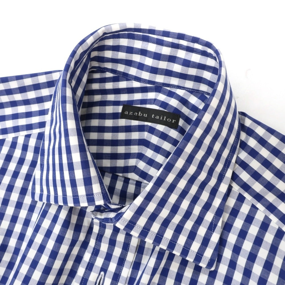 【中古】アザブテーラー azabu tailor コットン ギンガムチェック セミワイドカラー ドレスシャツ ブルーネイビーxホワイト【サイズ表記なし(S位)】【 状態ランクB 】【 メンズ 】