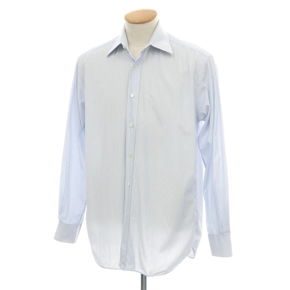 【中古】プラダ PRADA コットン系 ストライプ レギュラーカラー ドレスシャツ ホワイトxブルー【サイズ38】【 状態ランクC 】【 メンズ 】