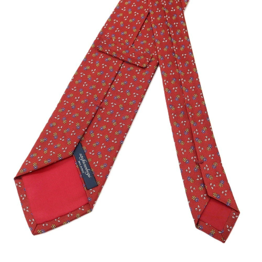 【中古】ステファノ ビジ stefano bigi シルク ジャカード 花 ボタニカル 小紋柄ネクタイ レッド【 状態ランクB 】【 メンズ 】