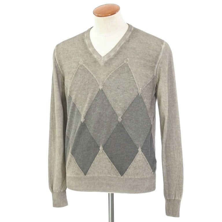 【中古】グランサッソ GRAN SASSO プルオーバーニット
 カーキブラウンxグレー系【サイズ48】【GRY】【S/S】【状態ランクB】【メンズ】
【769492】 EPD