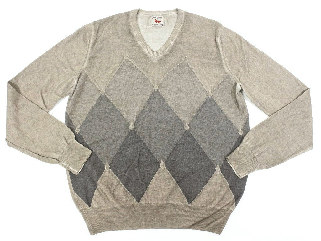 【中古】グランサッソ GRAN SASSO プルオーバーニット
 カーキブラウンxグレー系【サイズ48】【GRY】【S/S】【状態ランクB】【メンズ】
【769492】 EPD