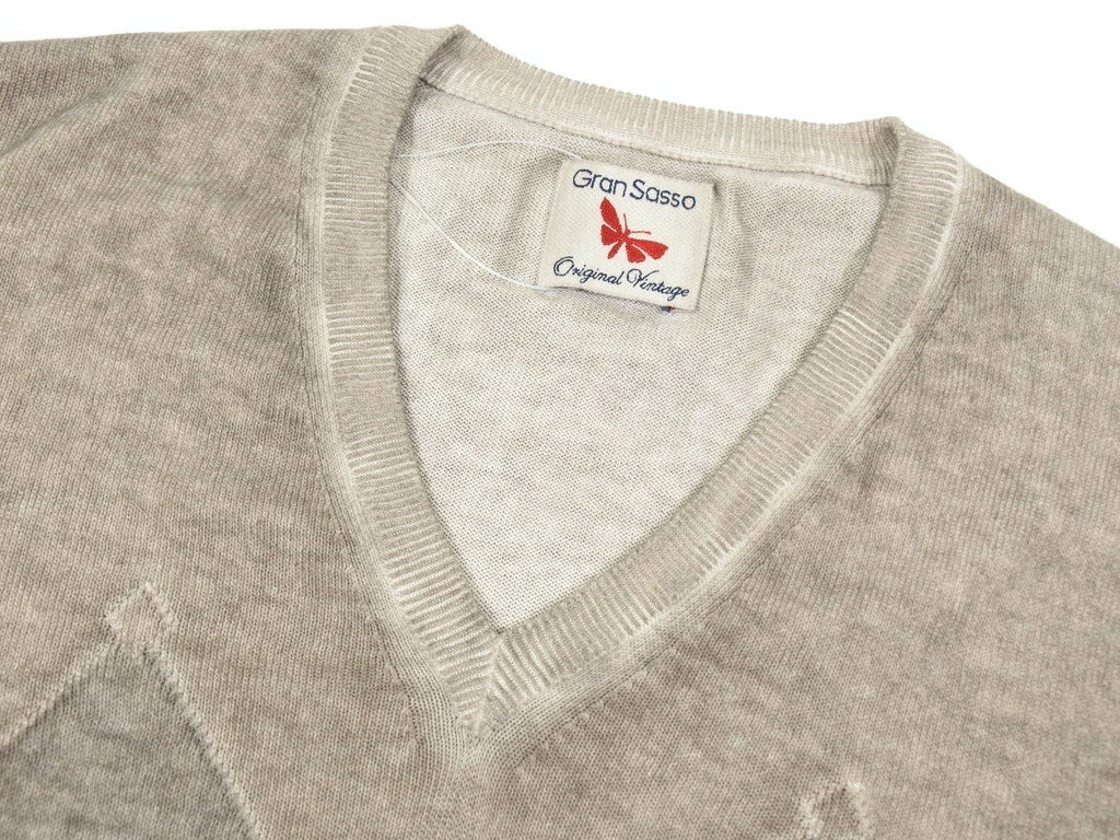 【中古】グランサッソ GRAN SASSO プルオーバーニット
 カーキブラウンxグレー系【サイズ48】【GRY】【S/S】【状態ランクB】【メンズ】
【769492】 EPD
