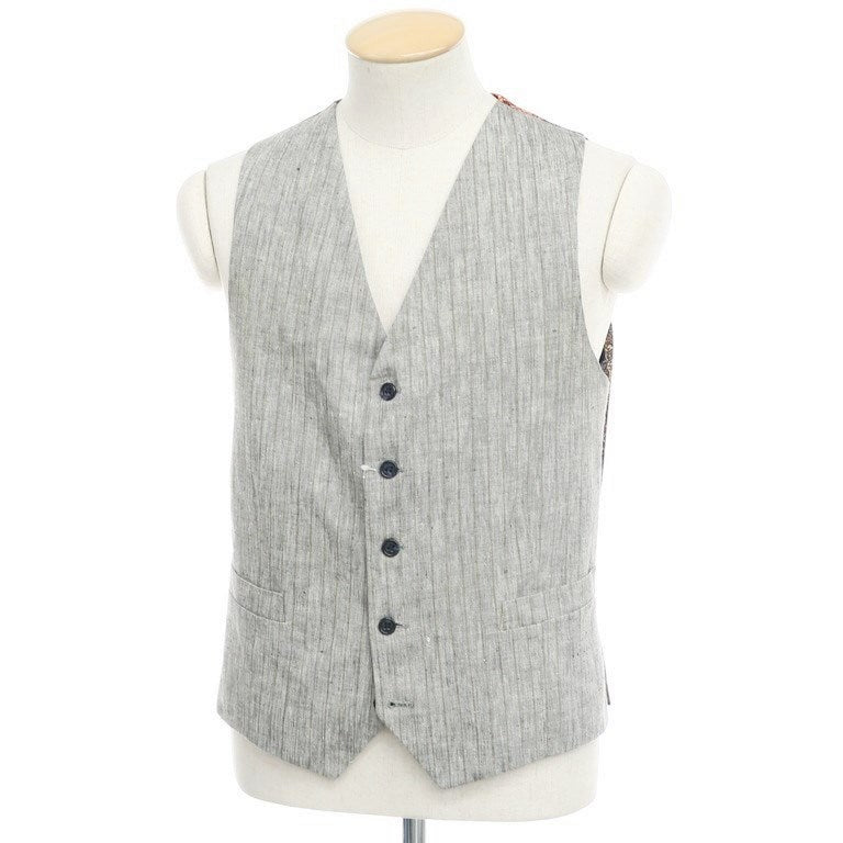 中古】ベヴィラクア BEVILACQUA リネン ストライプ ジレ ベスト グレー 