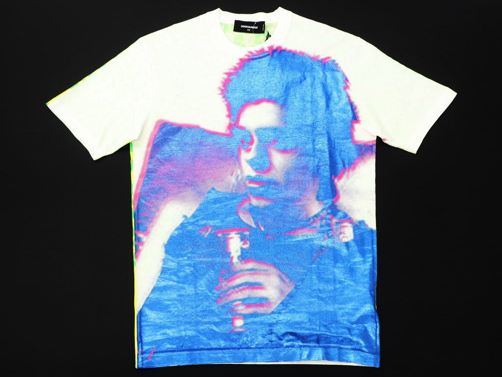 【新品アウトレット】ディースクエアード DSQUARED2 半袖Tシャツ
ホワイト×ブルー×イエロー【サイズXS】【WHT】【S/S】【状態ランクN-】【メンズ】 EPD