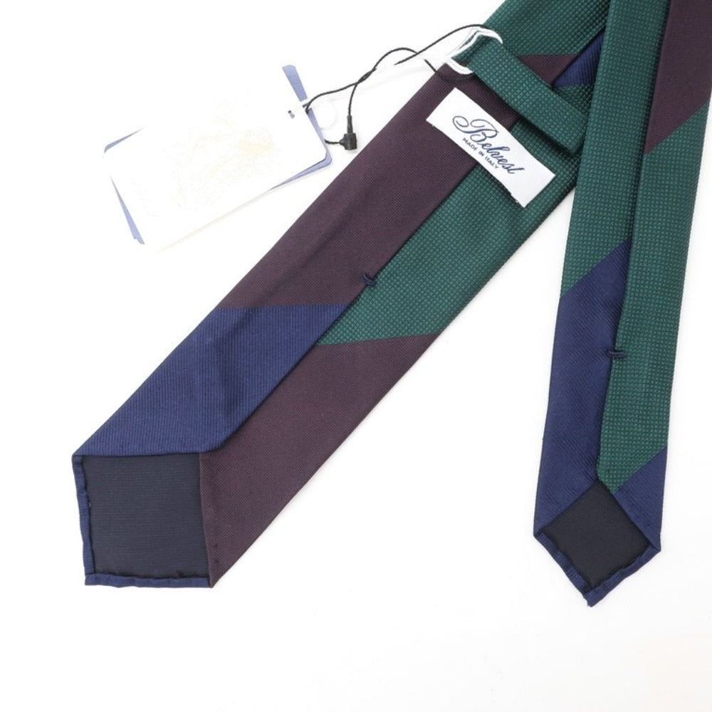 【新品】ベルベスト Belvest スフォデラータ ストライプ柄ネクタイ
 ネイビーxグリーンxボルドー【NVY】【S/S/A/W】【状態ランクN】【メンズ】
【779184】 BPD