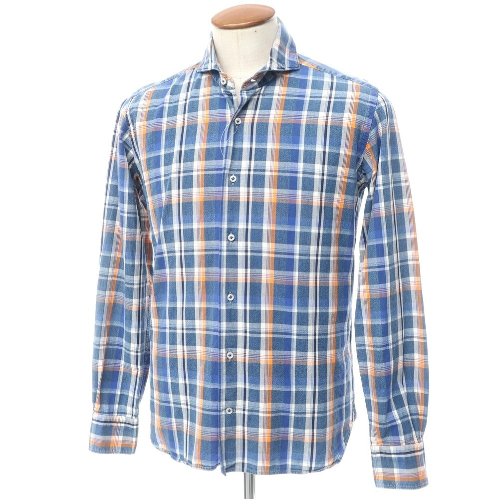 【中古】オリアン ORIAN コットン チェック ホリゾンタルカラー シャツ ブルーxオレンジ【サイズ39】【BLU】【S/S/A/W】【状