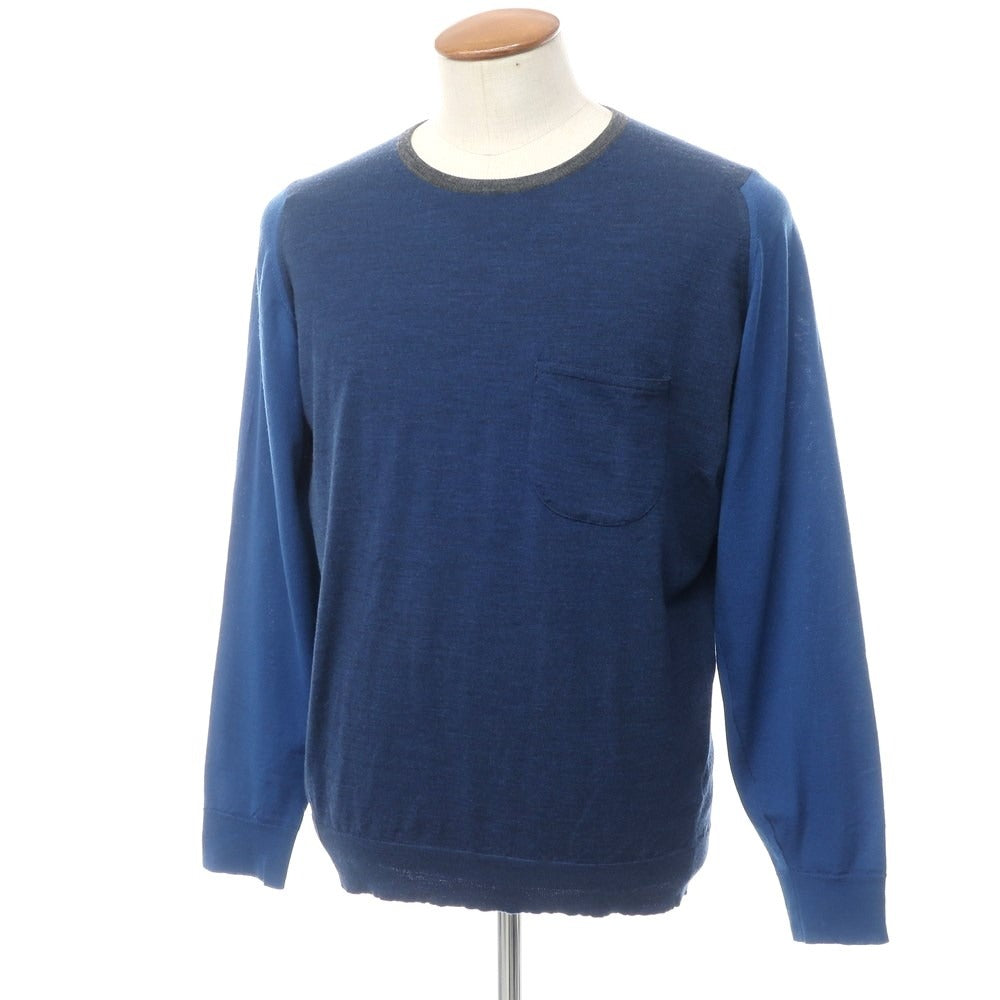 【中古】ジョンスメドレー JOHN SMEDLEY ハイゲージウール クルーネックニット ネイビーxブルー【サイズM位】【NVY】【A/W】