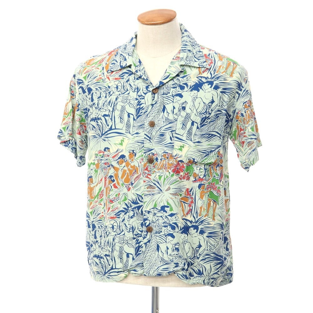 【中古】サンサーフ SUN SURF 半袖シャツ ライトブルーxネイビーブルーxブラウン【サイズM】【BLU】【S/S】【状態ランクC】【メ