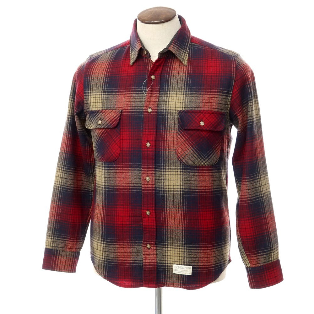 【中古】デラックス DELUXE × PENDLETON ウール チェック カジュアルシャツ レッドxネイビーxベージュ【サイズL】【RED