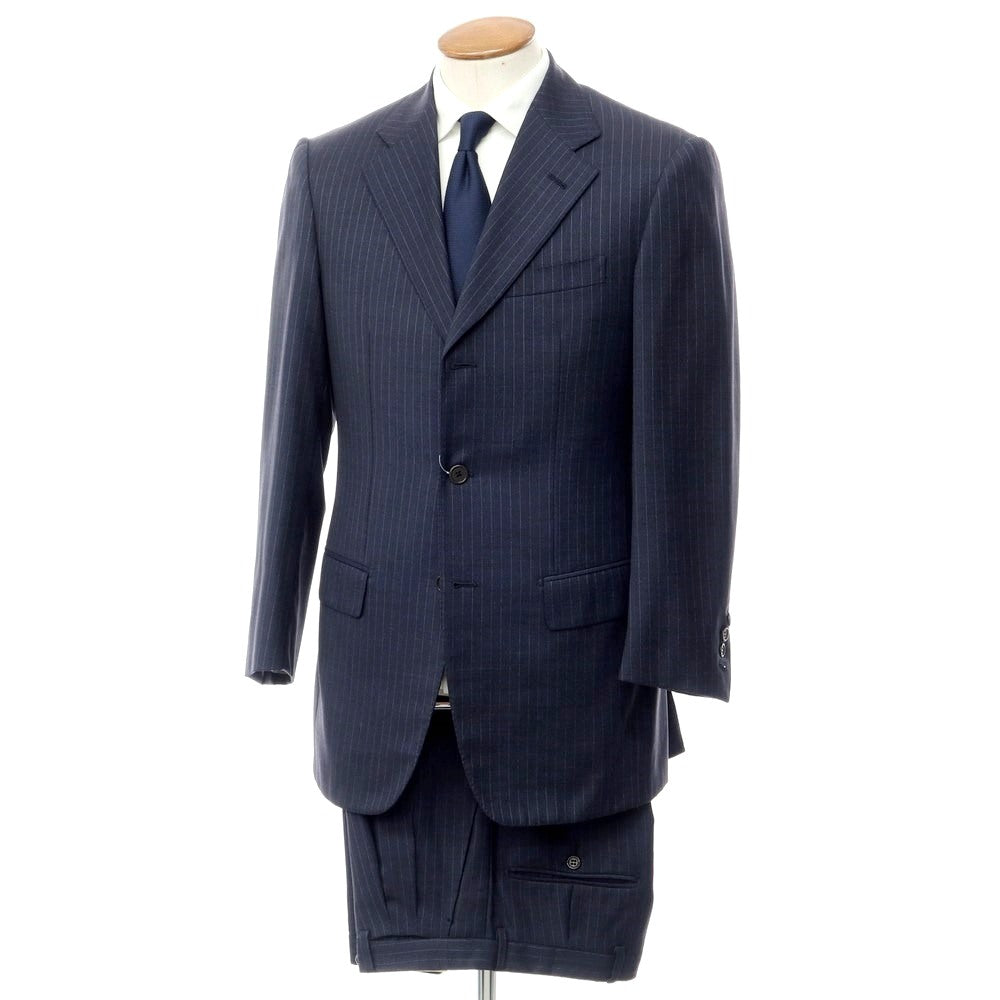 【中古】サルトリア パルテノペア Sartoria Partenopea ウール ストライプ 3つボタンスーツ ネイビー【サイズ46】【NV