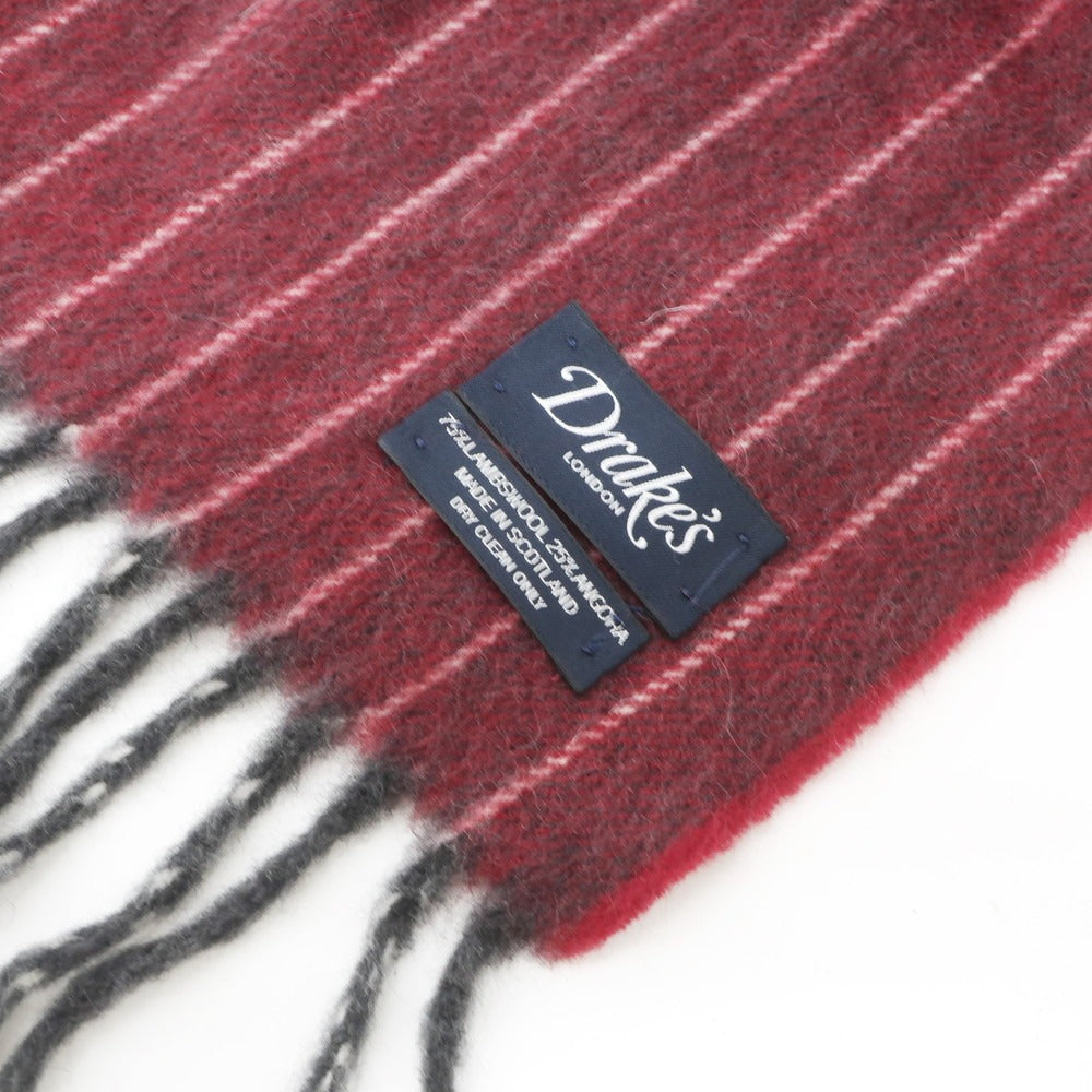 【中古】ドレイクス DRAKES ウールアンゴラ ストライプ マフラー レッドxダークグレー【RED】【A/W】【状態ランクB】【メンズ】【768892】 BPD