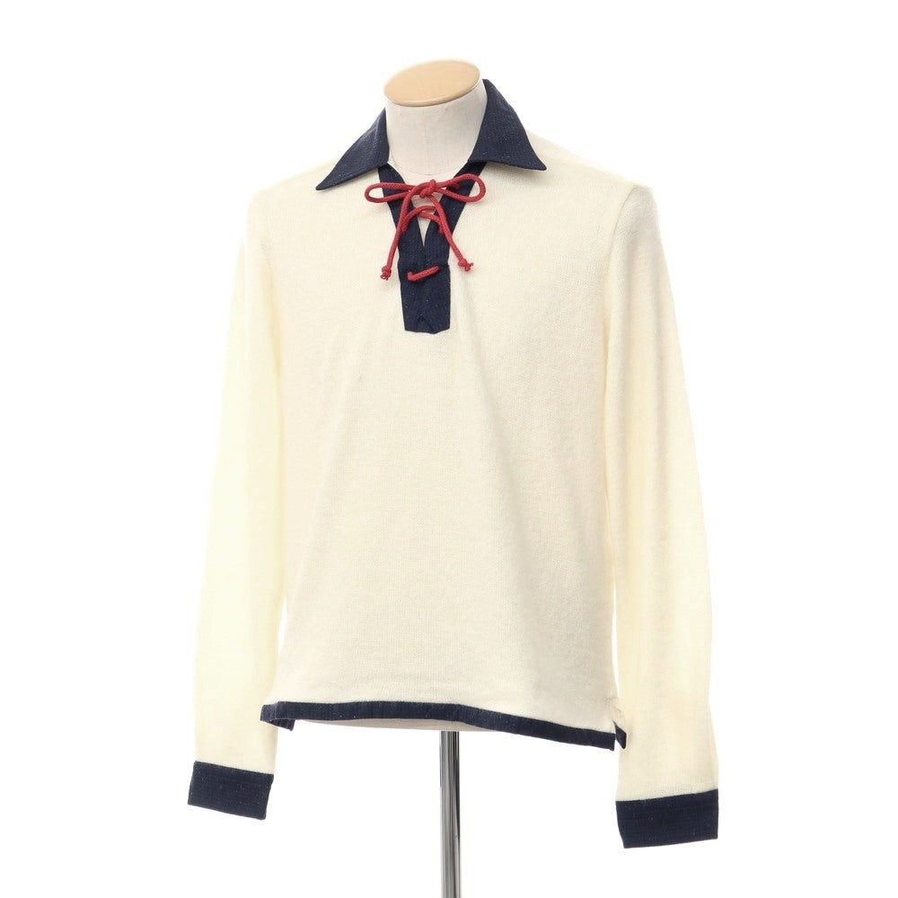 【新品】ベヴィラクア BEVILACQUA プルオーバーニット
 アイボリーxネイビー【サイズM】【WHT】【A/W】【状態ランクN】【メンズ】
【769878】 APD