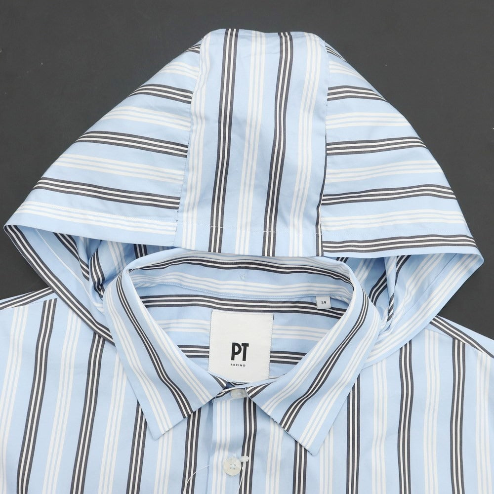 【新品】ピーティートリノ PT TORINO カジュアルシャツ
 ライトブルーxホワイトxブラック【サイズ39】【BLU】【S/S/A/W】【状態ランクN】【メンズ】
【769677】 DPD