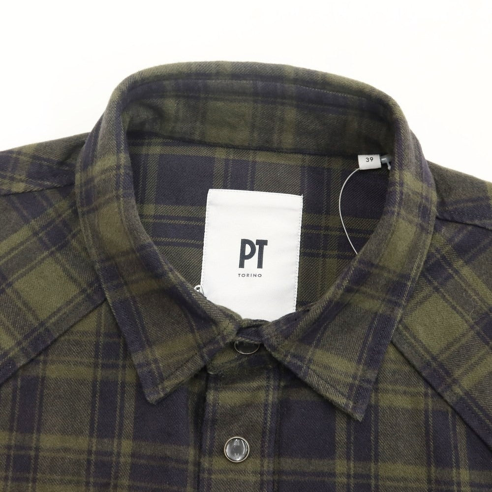 【新品】ピーティートリノ PT TORINO カジュアルシャツ
 オリーブxネイビー【サイズ39】【GRN】【A/W】【状態ランクN】【メンズ】
【769677】 APD