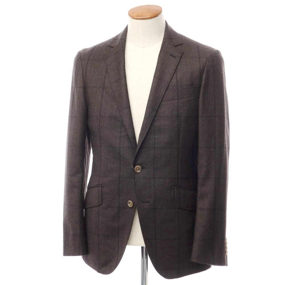 【中古】グローバルスタイル GLOBAL STYLE ウール チェック テーラードジャケット ダークブラウン【サイズ表記なし(M位)】【BRW】【A/W】【状態ランクB】【メンズ】【769084】
