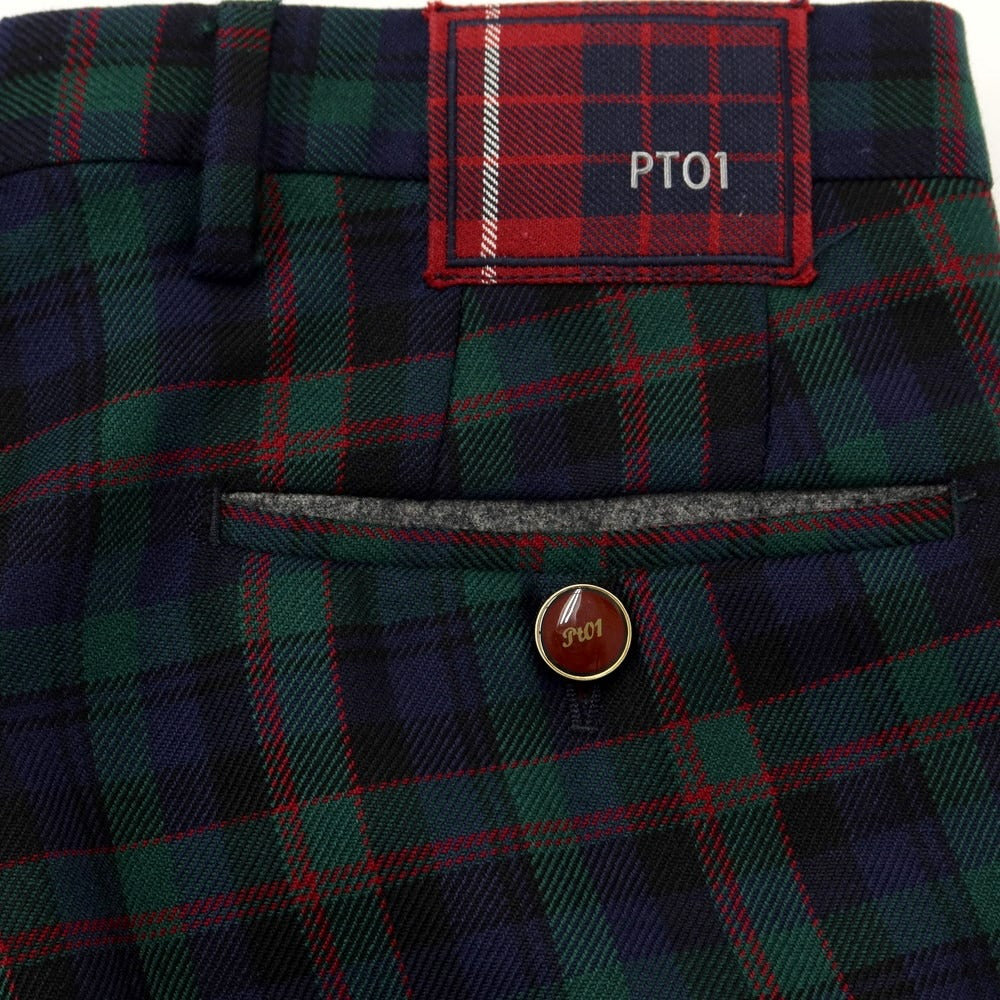 【中古】ピーティーゼロウーノ PT01 Mc.Kay ウール チェック カジュアルスラックス パンツ グリーンxネイビー【サイズ44】【GRN】【A/W】【状態ランクA】【メンズ】【769088】