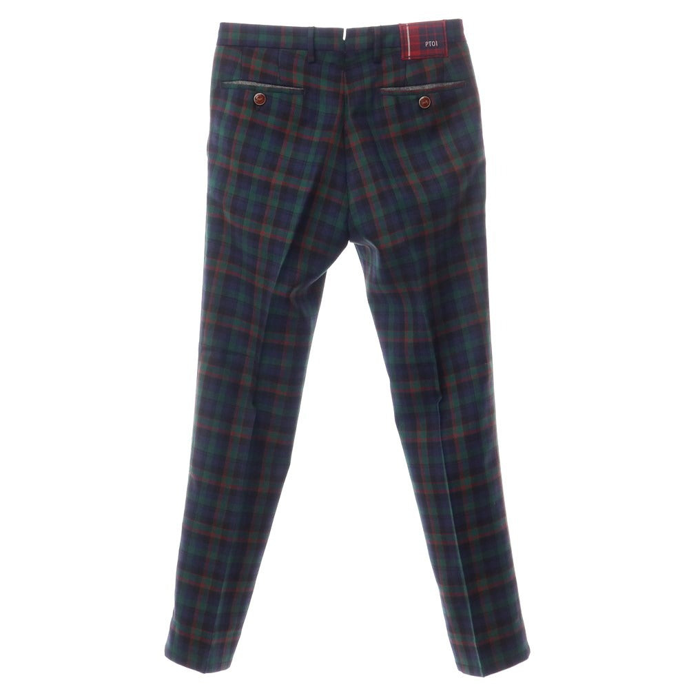 【中古】ピーティーゼロウーノ PT01 Mc.Kay ウール チェック カジュアルスラックス パンツ グリーンxネイビー【サイズ44】【GRN】【A/W】【状態ランクA】【メンズ】【769088】