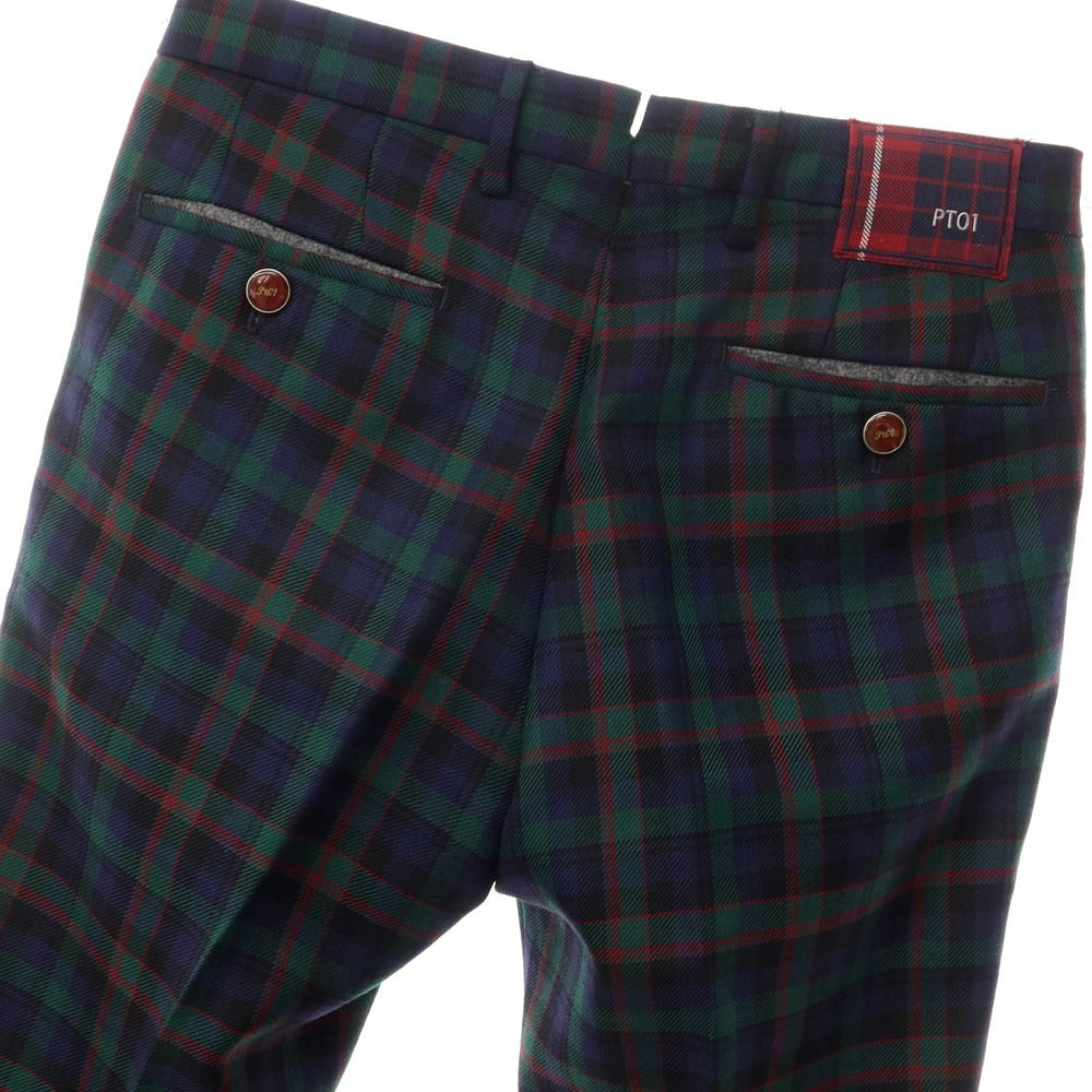 【中古】ピーティーゼロウーノ PT01 Mc.Kay ウール チェック カジュアルスラックス パンツ グリーンxネイビー【サイズ44】【GRN】【A/W】【状態ランクA】【メンズ】【769088】