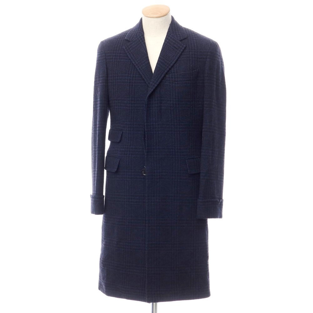【中古】ラファエル カルーゾ CARUSO Raffaele Caruso ウールナイロン グレンチェック チェスターフィールドコート ネイビー【サイズ42】【NVY】【A/W】【状態ランクB】【メンズ】【768988】