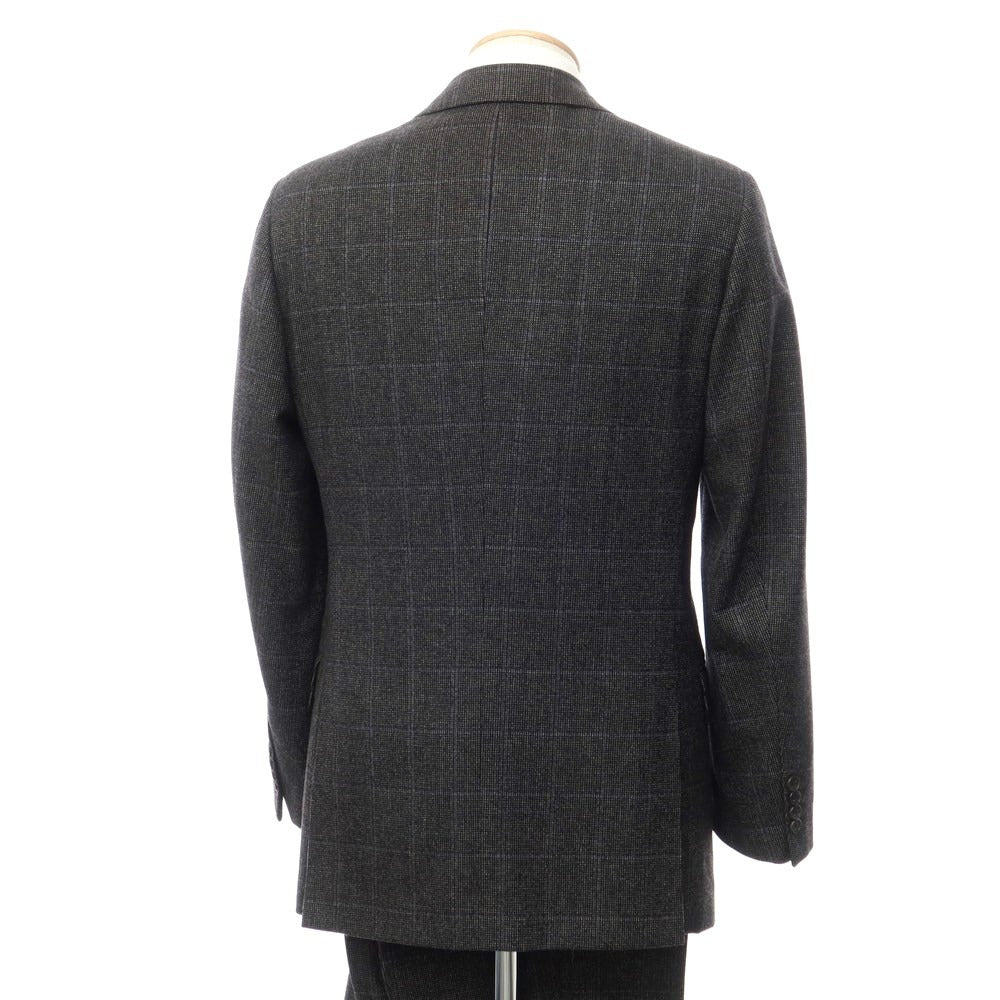 【中古】ポールスチュアート PAUL STUART ウールカシミヤ チェック 2B セットアップ スーツ ブラックxグレー【サイズ44 Drop.7R】【GRY】【A/W】【状態ランクB】【メンズ】【768970】