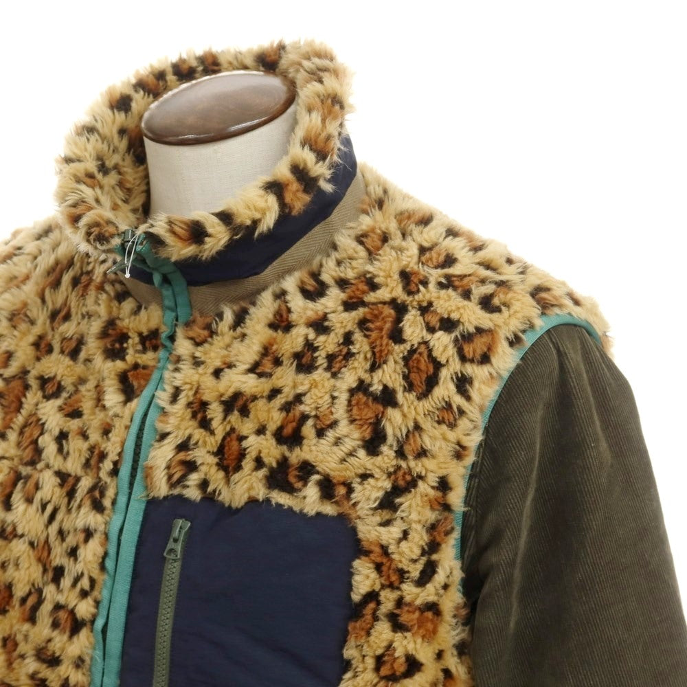 【中古】サカイ Sacai 2019年秋冬 レオパード柄 フリース レイヤードジャケット ベージュxオリーブ【サイズ3】【BEI】【A/W】【状態ランクB】【メンズ】【768973】