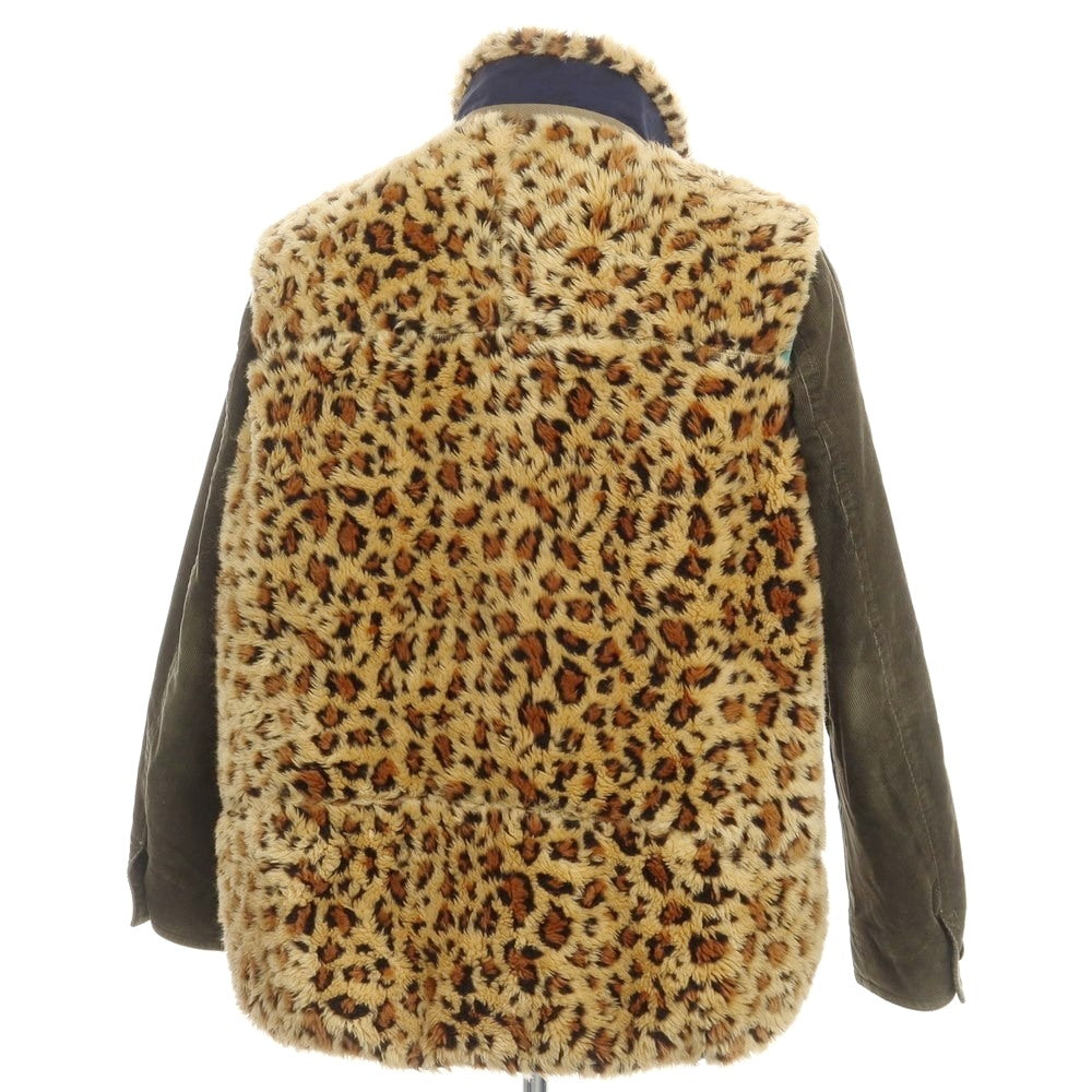 【中古】サカイ Sacai 2019年秋冬 レオパード柄 フリース レイヤードジャケット ベージュxオリーブ【サイズ3】【BEI】【A/W】【状態ランクB】【メンズ】【768973】