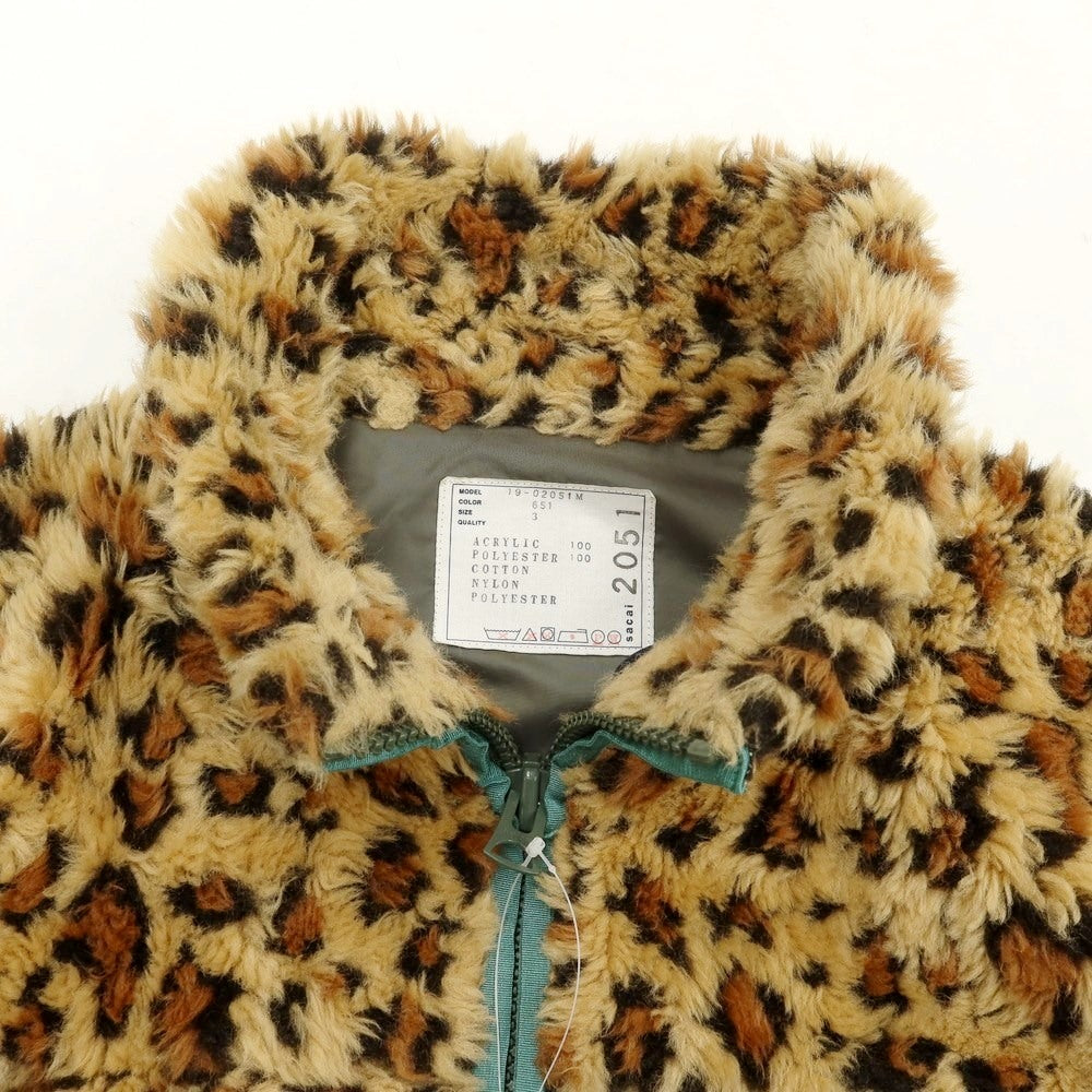 【中古】サカイ Sacai 2019年秋冬 レオパード柄 フリース レイヤードジャケット ベージュxオリーブ【サイズ3】【BEI】【A/W】【状態ランクB】【メンズ】【768973】