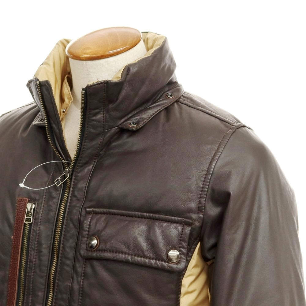 【中古】ルコンド L&KONDO ラムレザー ナイロン ダウンジャケット ダークブラウンxベージュ【サイズ46】【BRW】【A/W】【状態ランクB】【メンズ】【768973】