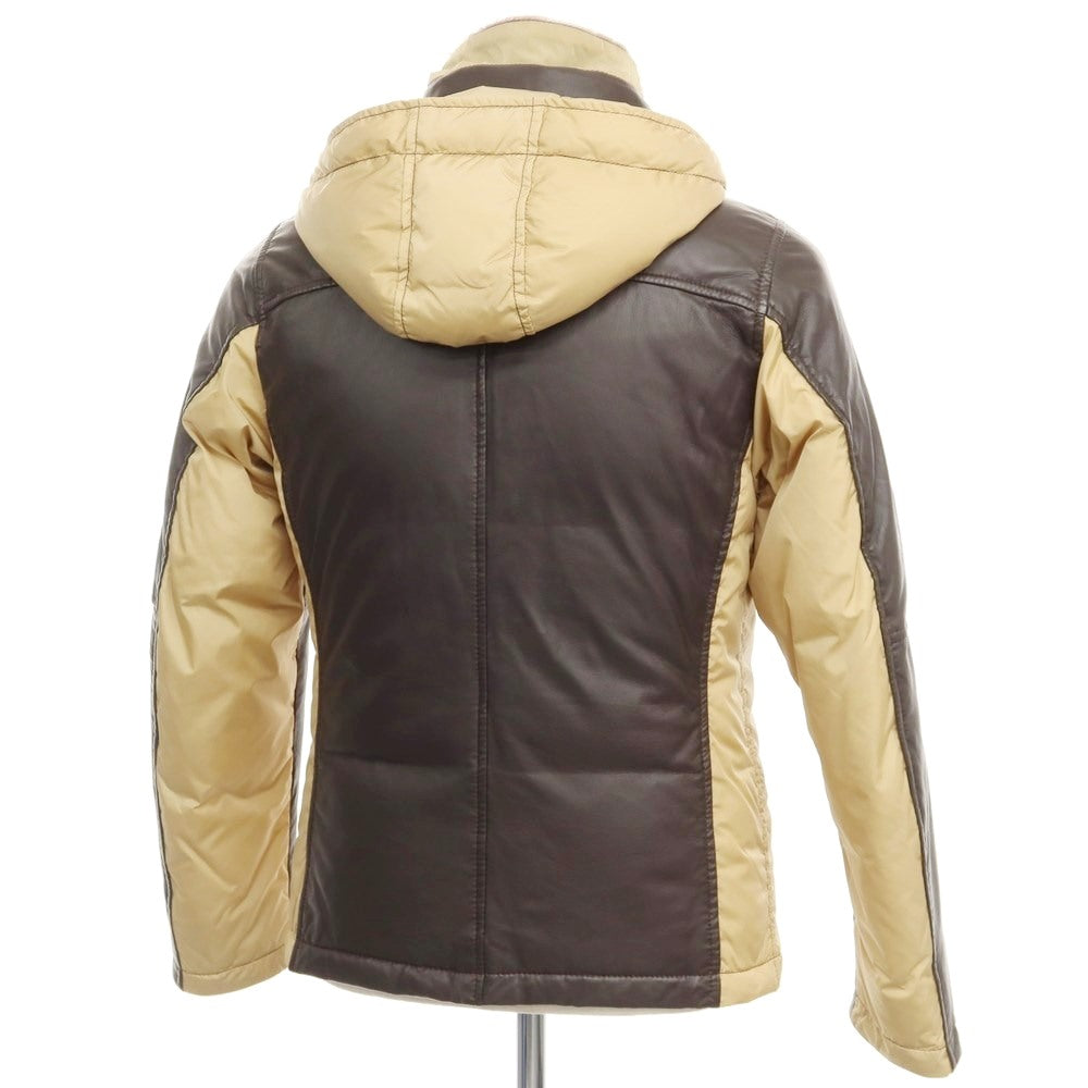 【中古】ルコンド L&KONDO ラムレザー ナイロン ダウンジャケット ダークブラウンxベージュ【サイズ46】【BRW】【A/W】【状態ランクB】【メンズ】【768973】