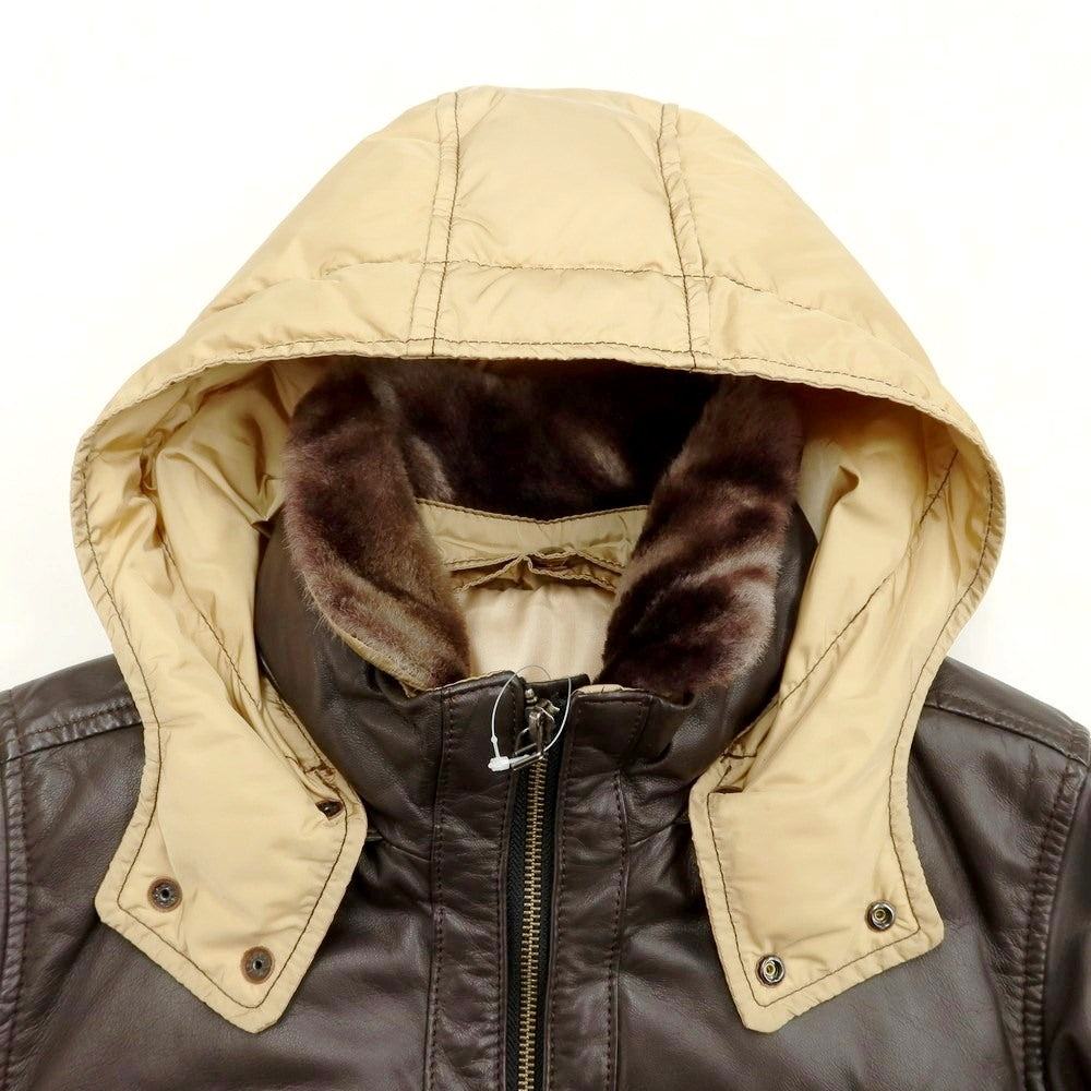 【中古】ルコンド L&KONDO ラムレザー ナイロン ダウンジャケット ダークブラウンxベージュ【サイズ46】【BRW】【A/W】【状態ランクB】【メンズ】【768973】