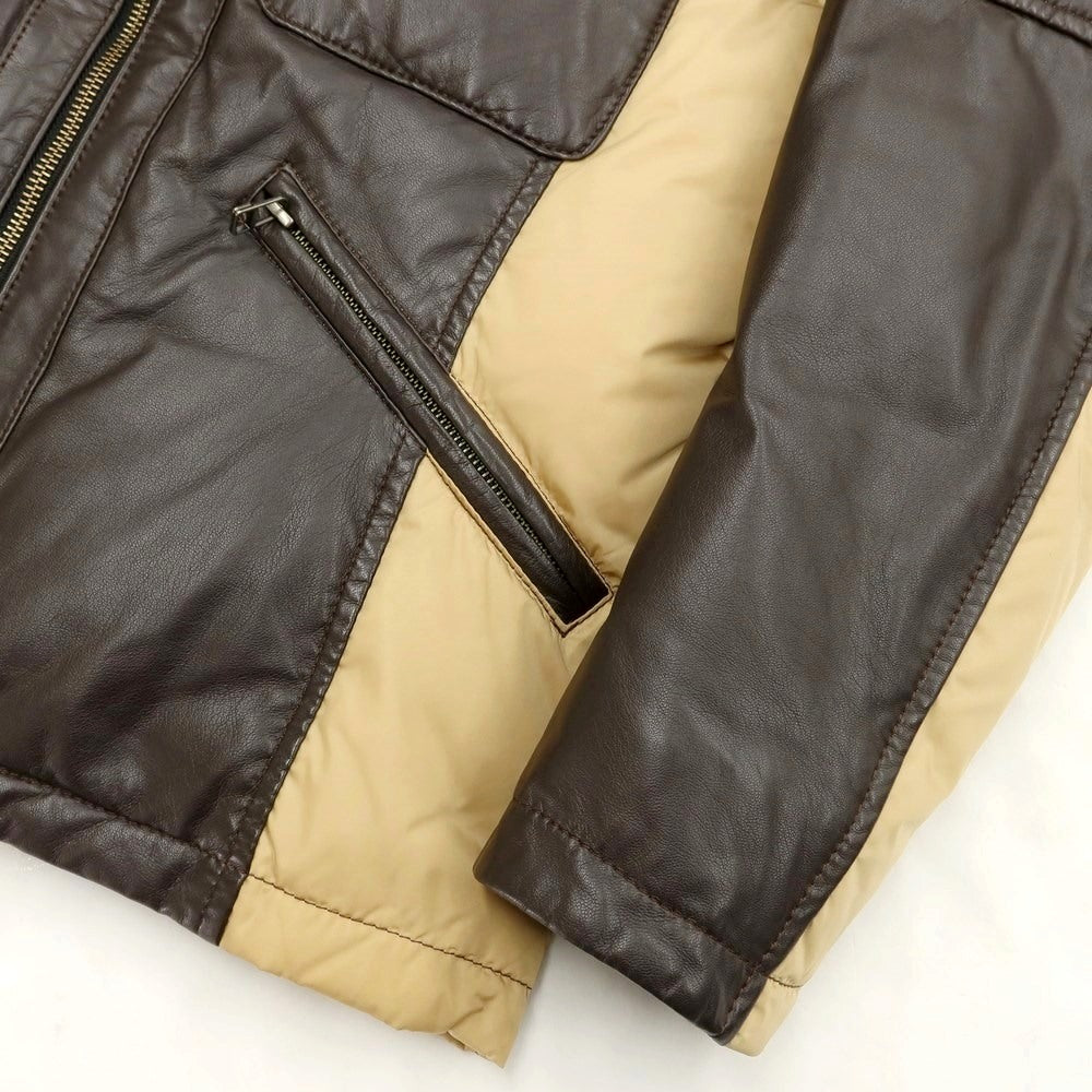 【中古】ルコンド L&KONDO ラムレザー ナイロン ダウンジャケット ダークブラウンxベージュ【サイズ46】【BRW】【A/W】【状態ランクB】【メンズ】【768973】