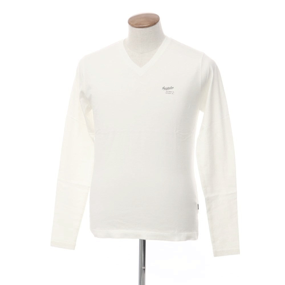 【中古】【未使用】アクアスキュータム Aquascutum コットン Vネック 長袖Ｔシャツ ホワイト【サイズM】【WHT】【S/S/A/W